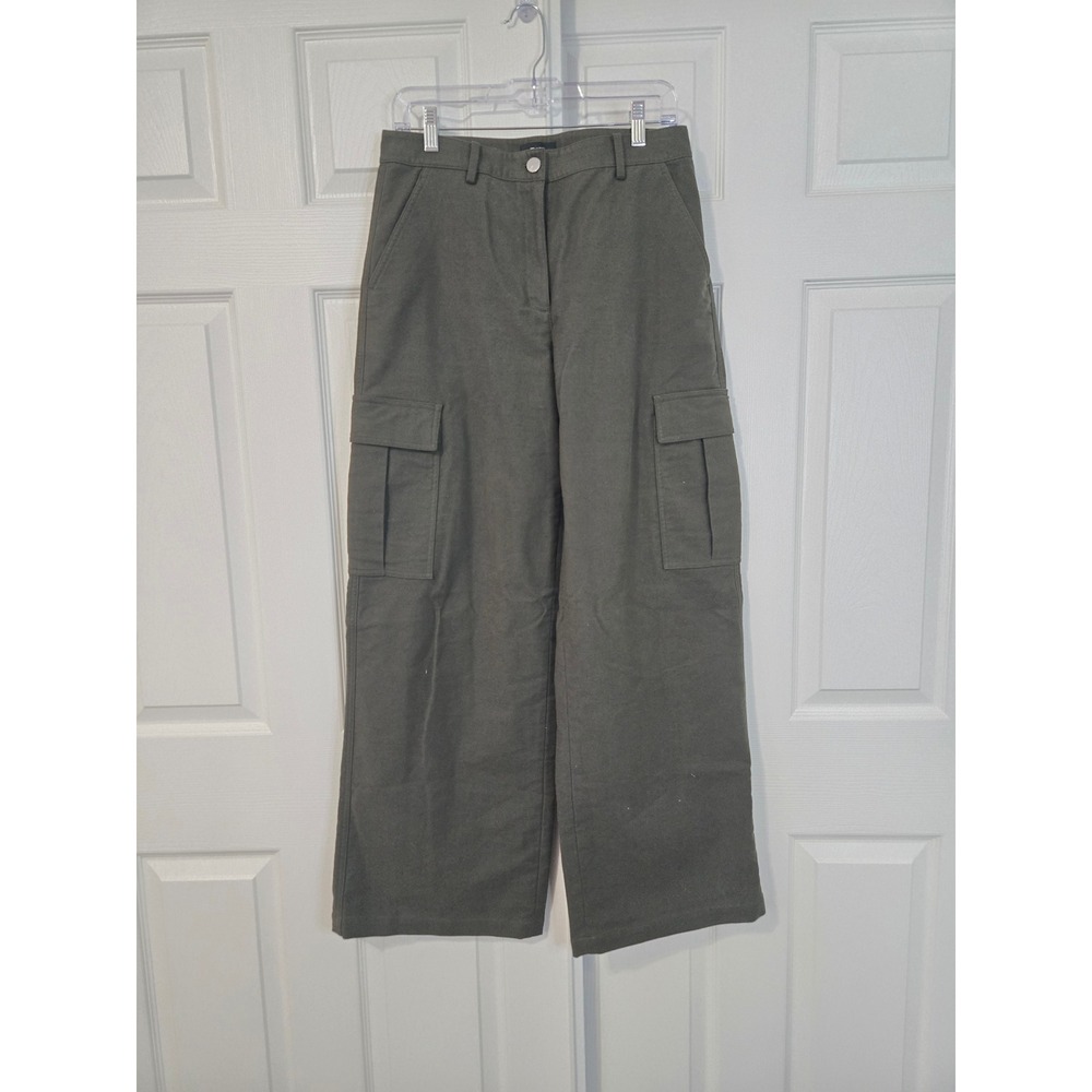 Theory Olive Green Moleskin Twill Wide Leg Cargo Pants High Rise Size 6
